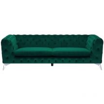 Sofa Smaragdgrün Samtstoff 3-Sitzer Chesterfield Stil Klassisch Wohnzimmer