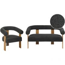 3-Sitzer-Sofa Schwarz und dunkelbraun Bouclé-Polsterung retro Stil Holzbeine Wohnzimmer