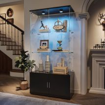 3-stöckiger Glasvitrinenschrank - Mit Stauraum - Led-beleuchtung - Modernes Design - 78x35x164 Cm - Wohnzimmer Vitrine - Schwarz