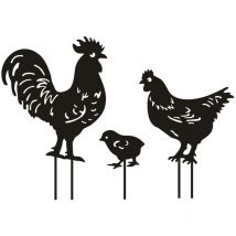 3 Stück Garten PfäHle Kunst Hahn, Henne Und Tier EinsäTze, Garten Silhouette, Eisen Henne Huhn Hof Kunst Dekorativ, Festival Party Art Zeichen Rasen
