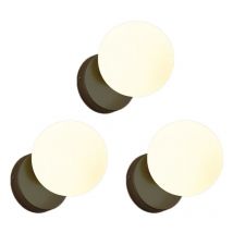 3 Stück Moderne Wandleuchte Innen Kugel Wandlampe mit Glaskugel Lampenschirm Ø15CM Wandbeleuchtung E27 Cremeweiß + Schwarz