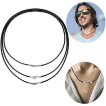 Bluedeer - 3 Stücke Lederkette Damen 3mm Schwarz Kunstleder Halskette Geflecht Edelstahl Verschluss Wachs Lederkette für Damen und Herren, Lederkette