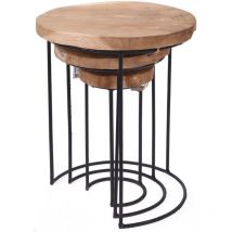 Home Styling - 3 tables basses en bois de teck naturel - rond, café, design