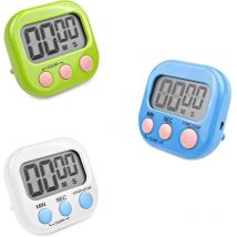 Mumu - 3-teiliger magnetischer Küchentimer mit 3 Farben, Stoppuhr mit großem LCD-Display, digitale Stoppuhr und Alarm, Kindertimer, Countdown-Timer