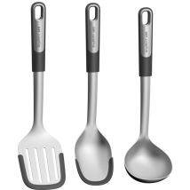 Berghoff 3-teiliges Küchenhelfer-Set – Edelstahl mit Silikon – Spatel, Servierlöffel, Schöpfkelle – Spülmaschinenfest