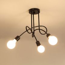 Wottes - Plafonnier Moderne E27 Luminaire Plafonnier Créatif Lampe de Plafond Métal pour Salon Chambre Bar Café Noir 3 Lumières - Noir