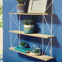 Dylex - 3 Tier Shelf Wall Hanging Shelves White Metal Frame Wooden Shelves Storage Decor