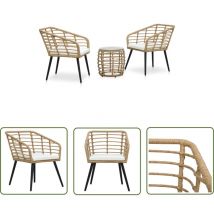 The Living Store 3-tlg. Bistro-Set Poly Rattan Eiche - Balkonmöbeln - Gartenmöbel - Esszimmergarnitur - Outdoor-Möbel - Rattanmöbel