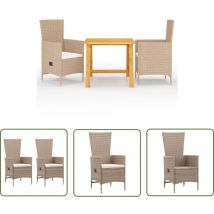 The Living Store 3-tlg. Garten-Essgruppe Beige - Gartentisch - Gartensessel - Rattan Möbel - Outdoor Küche - Gartenmöbeln
