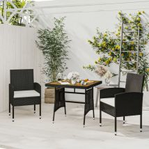 3-tlg. Garten-Essgruppe Gartenmöbel Set Terrassen/Balkon/Outdoor-Essgruppe Poly Rattan Schwarz ETHJ230803 Maisonchic