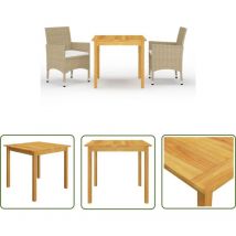 The Living Store 3-tlg. Garten-Essgruppe Beige - Gartenmöbel - Essgruppe - Outdoor Möbel - Holztisch - Rattan Stuhl