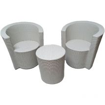 3-tlg Rattan Sitzgruppen Set Elite – grau/weiß – Stahlrahmen – 49,5 x 52 x 69 cm – Sitzhöhe 33,5 cm – Tisch 42 x 53,5 cm