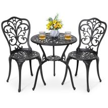 Avestar 3-teiliges Bistro Set Metall Aus Aluminiumguss, Gartenmöbel Set, Balkonmöbel, Runder Bistrotisch Mit 2 Gartenstühlen, Schwarz Schmetterling