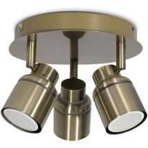 Valuelights - 3 Way Adjustable Spotlight Ceiling Light Fitting IP44 Round Plate Bathroom - Antique Brass + led Warm White Bulbs