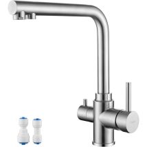 3-wege-küchenarmatur, Spültischmischer Mit Zwei Wasserauslässen, 360° Schwenkbar, 2-griff-trinkwasserhahn, Gebürsteter Edelstahl