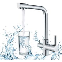 Suguword - 3 Wege Küchenarmaturen mit abnehmbarer Handbrause Messing Trinkwassermischer mit Wasserfilter 360 ° drehbarem Mund,Pull-Down-Spray,Chrom