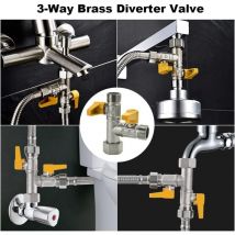 3-Wege-Ventil, T-Anschluss, 3-Wege-WC-Wasserhahn, G 1/2 Handbrause, 3-Wege-Brause-Umstellventil, Messing-Duschventil mit 3 Gummi-Unterlegscheiben für
