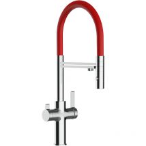 Vizio - 3 Wege Wasserhahn Küchenarmatur Spültischmischer, Verchromt mit 360° schwenkbarem Auslauf, abnehmbare 2 strahl Handbrause, Flex-Schlauch oben