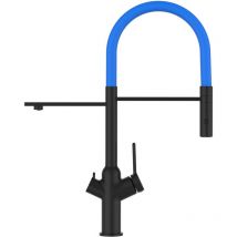 Vizio - 3 Wege Wasserhahn Kueche Spueltischarmatur Schwarz Matt Kuechenarmatur mit Hellblau 360 schwenkbarem Auslauf und abnehmbare 2 strahl