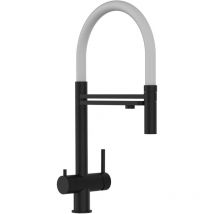 Vizio - 3 Wege Wasserhahn Küchenarmatur, Edelstahl Massiv mit 360° schwenkbarem Auslauf, abnehmbare 2 strahl Handbrause, pvd Schwarz Matt / Weiß