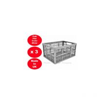 Viss - 3 x 32 litre foldable crate plastic storage box basket crates flat good for cars