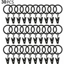 Cesieclefou - Lot de 30 Anneaux de Rideaux avec Pinces, Solides Attaches de Draperie, Crochets pour Tringle de Tension, Œillets Intérieurs en Métal