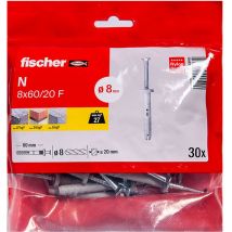 30 Chevilles à frapper n Ø8X60/20 f en acier électrozingué Fischer