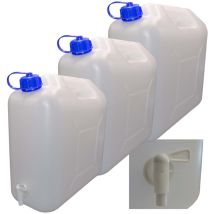 Hossi's Wholesale - 3 X 20 L Kanister Mit Deckel, Zapfhahn Und Ausgießer, Natur Trinkwasser