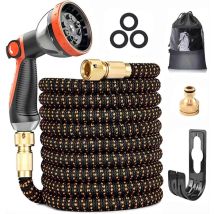 30 m/100 Fuß erweiterbarer Gartenschlauch mit 10 Sprühmustern, passend für 1/2-Zoll- und 3/4-Zoll-Wasserhähne. Langlebige massive Messingbeschläge
