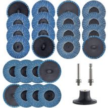 30 Pcs 2 inch Roll Lock Flap Discs with 1/4' Holder Die Grinder Attachments T27 Zirconia Flat 40/60/80 Grit Grinding Wheels for Surface Prep
