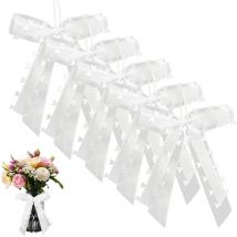 30 Pièces Noeud Mariage Voiture, Noeuds de Décoration de Mariage, Blanc Noeud Voiture Mariage Champetre, Décoration Voiture Mariage, Ruban Voiture