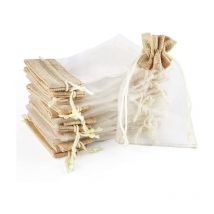 30 Sachets en Organza avec Toile de Jute Sachets 10x15cm Pochettes Cadeau en Organza Réutilisable avec Cordon de Serrage pour Le Stockage de Bijoux