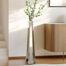 Luvodi - 30' Tall Mirrored Floor Vase Sophisticated Vessel Silver Glass Vase for Dried Flowers Decor