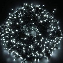 Shatchi - 300 LEDs Cool White Fairy String Lights Cool White Indoor/Outdoor Green Cable 8 Modes Mains Powered Memory Auto Timer - White