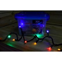 Snowtime - 300 Multi Coloured led Super-Long 29.9m Connectable Lights on a Black Cable