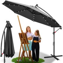 3m Parasol avec led Parapluie de jardin Terrasse UV30+ Parasol de marché,Gris