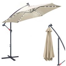 Parasol avec led Grand Parapluie avec manivelle 360-Grad Drehbar um 360° drehbar pour terrasse, balcon Sonnenschutz, Beige - Hengda