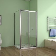 SKY - Bathroom 800mm Bifold Shower Door Glass Shower Enclosure Reversible Folding Shower Door Panel and Tray H1900mm