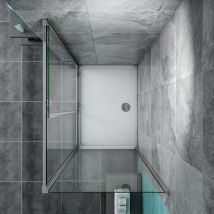 Bathroom Sliding Shower Door Enclosure Cubicle 1600x1900mm 8mm nano Glass + 900mm Side Panel + 1600x900mm Tray Waste Free - Sky Bathroom