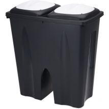 Duo Mülleimer 50 Liter Schwarz Mit Push Deckel In Weiß - 2x 25 L - Kunststoff Doppel Abfalleimer Recycelbar Mit Klappverschluss