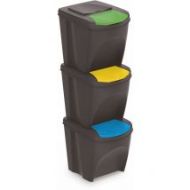 Sortibox Mülleimer mit Deckel 3er Set - 25 l / anthrazit - Müll Trennsystem Abfall Trenner stapelbar