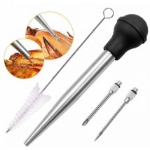 304 Stainless Steel and Rubber Juice Pourer, Sauce Pourer, Food Syringe, Injection Needle with Cleaning Brush for Grilling