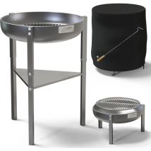 304 / V2A Feuerschale Edelstahl Grill Feuerkorb 60 cm Set, 3 Höhen, Klöpperboden Feuerstelle Garten rund Terrassenfeuer