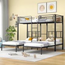 Redom - 30544849SAA] Lit triple, lit superposé triple avec échelle pour enfants et adolescents, lit en fer avec grille antichute et table, noir