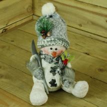 Samuel Alexander - 30cm Christmas Indoor Grey Sitting Snowman - Spade