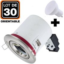 Europalamp - 30 Spots bbc Orientable inox IP20 + Ampoule GU10 5W Blanc Neutre + Douille