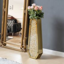 Shyfoy - 30in Modern Glam Gold Mirrored Crystal Floor Vase - Tall Decorative Vase with Crushed Diamond Inlay for Living Room, Entryway, Home Accent