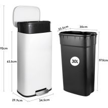 30L Treteimer Mülleimer Küchenabfalleimer Papierkorb Edelstahl Abfalleimer mit Deckel(Weiß)