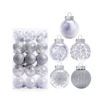30pcs argent Boule de Noel Or pour Decoration Noel Sapin 6cm, Boules de Noel Transparente Étincelants Deco Sapin Noel avec Fil de Suspension, Kit