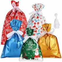30PCS Christmas Gift Bags, Plastic Christmas Gift Bags with 30 Packing Ribbon for Christmas Decoration and Gift Wrapping